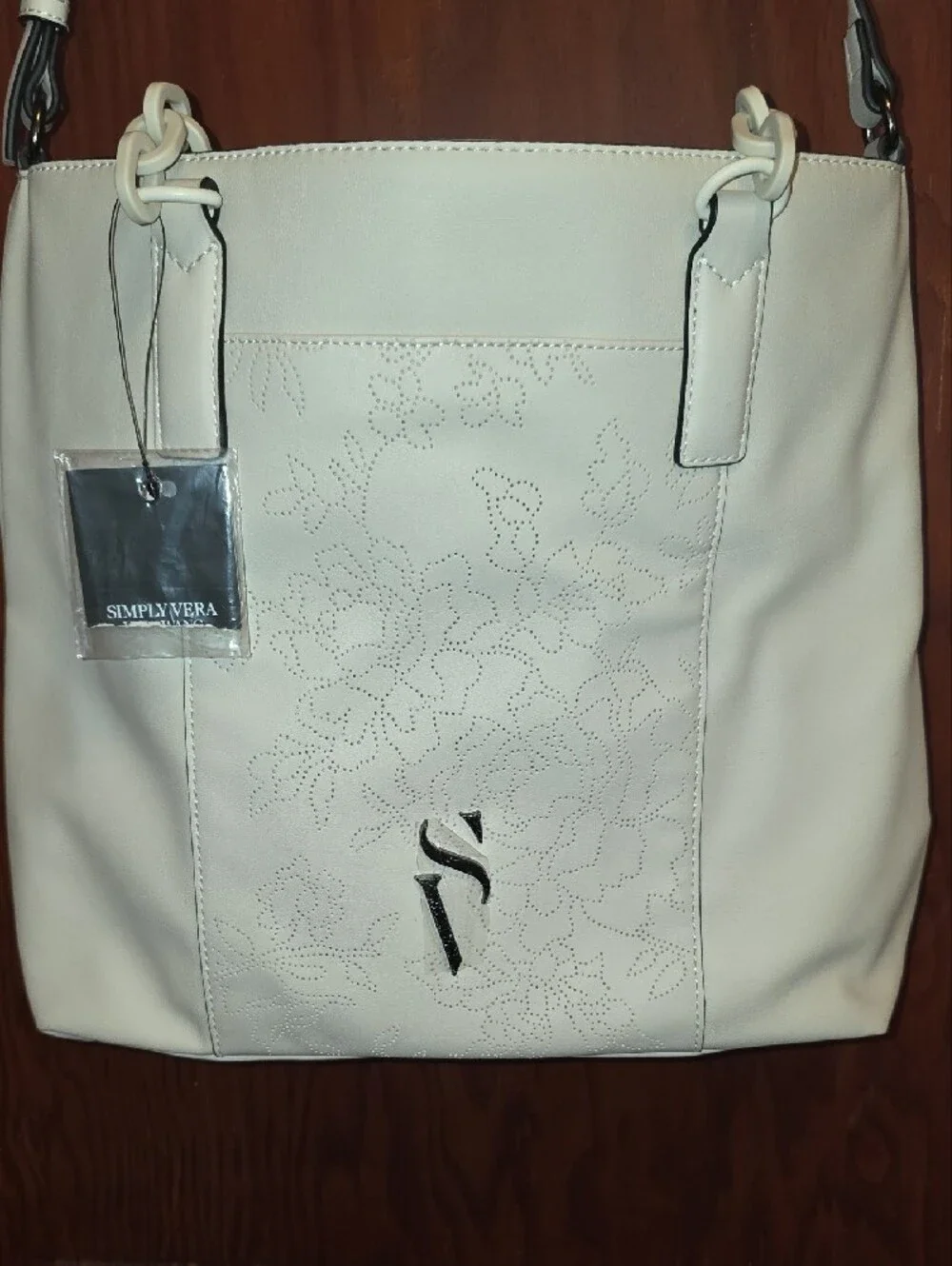 Simply Vera Vera Wang Cream Floral Perforated Shoulder Bag